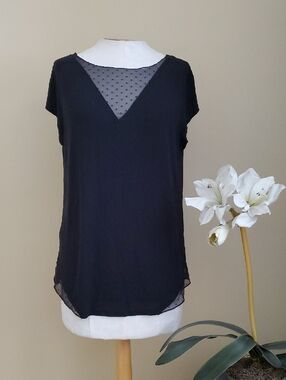 Victoria's Secret Black Sheer Dotted V-Inset Blouse